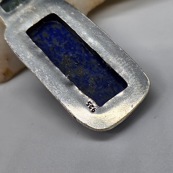 Nnatural Lapis/Blue Topaz Stone Silver 925 Pendant/Necklace - Picture 9 of 11
